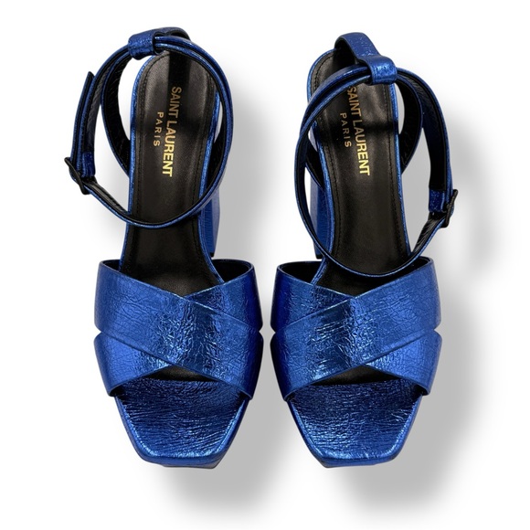 Saint Laurent Metallic Blue Platform Sandals (Size 37) - Picture 5 of 12